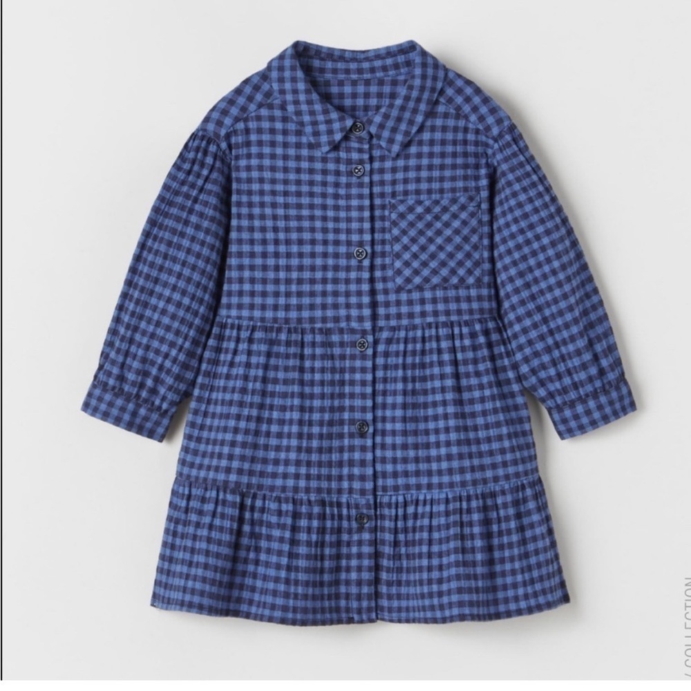 Zara kids girl textured gingham dress 18/24m blue black